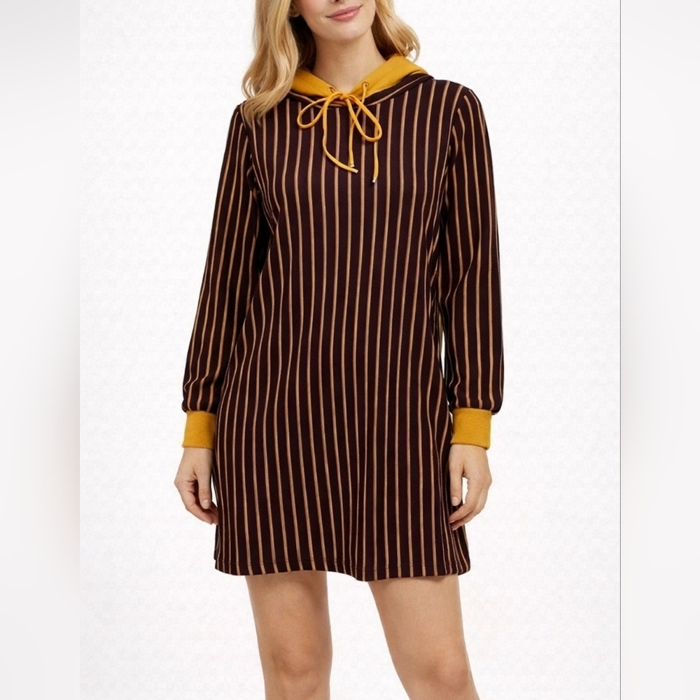 LILYPAD Mustard Yellow Striped Hoodie Lounge Mini Dress